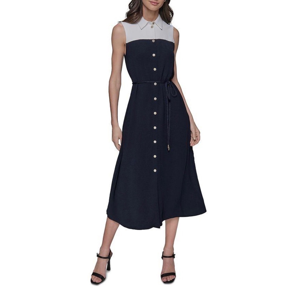 Karl Lagerfeld Paris Colorblock Button Front Maxi‎ Dress